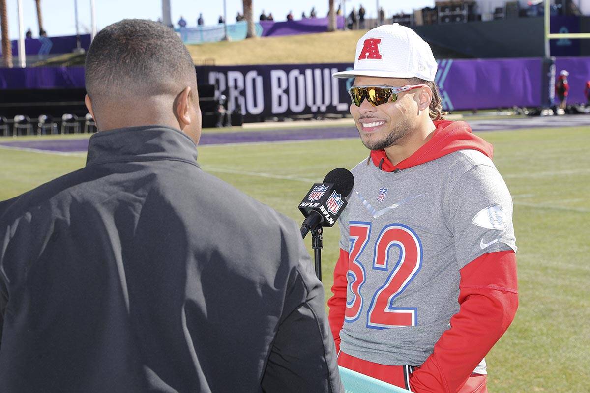 AFC cornerback Tyrann Mathieu of the Kansas City Chiefs speaks with the media before Pro Bowl N ...