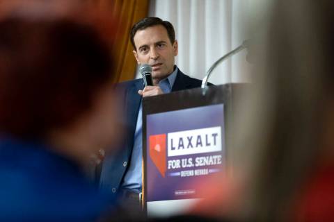 Republican U.S. Senate candidate Adam Laxalt speaks during a campaign event at The Pass Casino ...