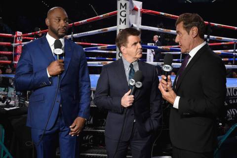 Lennox Lewis, Brian Kenny and Joe Goossen call fights for Premier Boxing Champions boxing broad ...