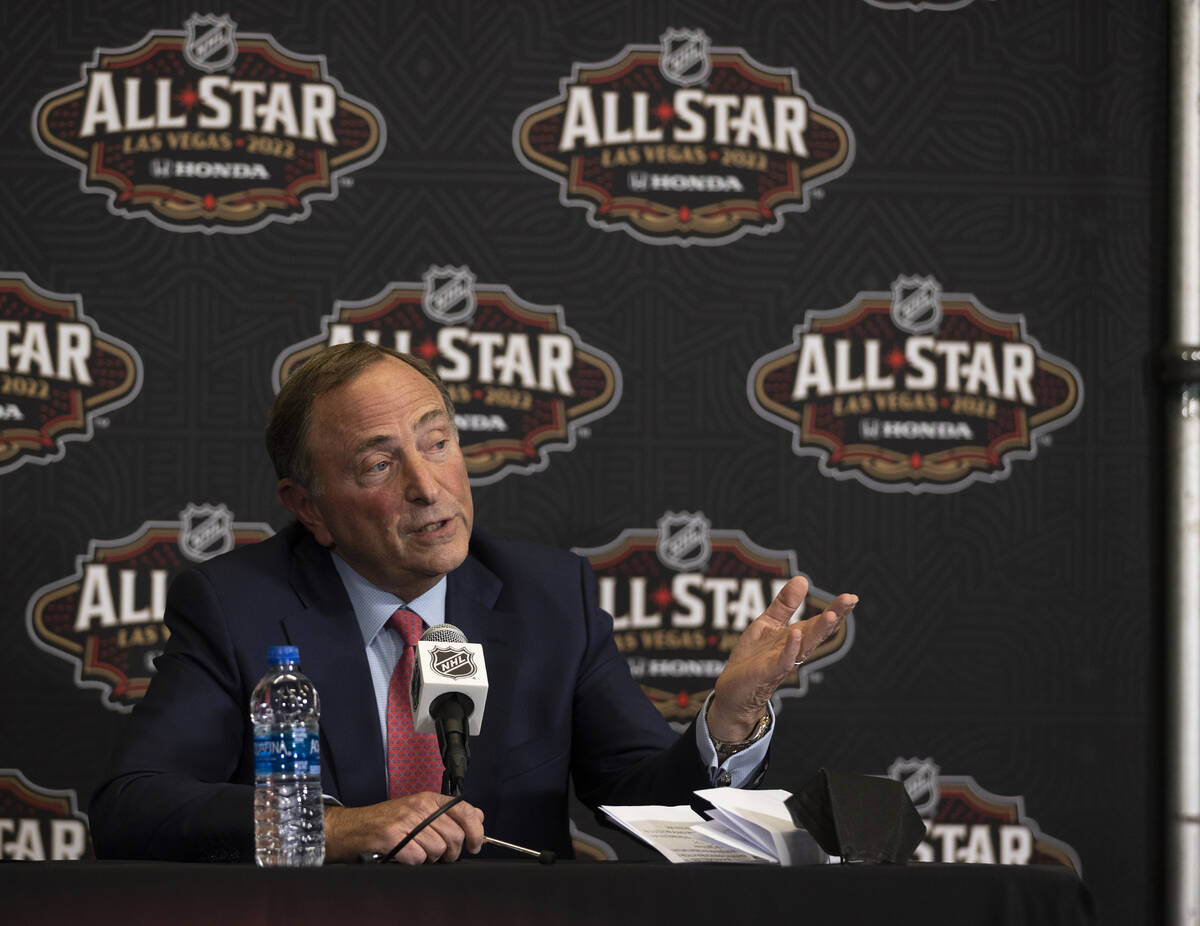 NHL commissioner Gary Bettman speaks during a press conference before the start of the NHL All- ...