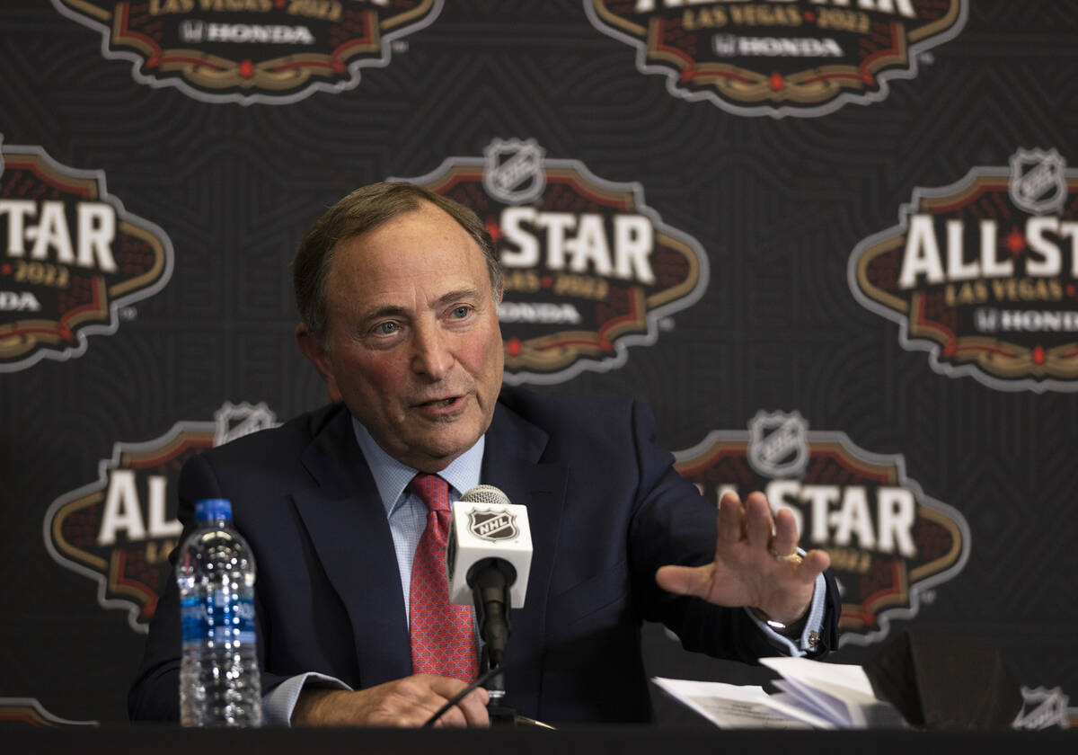 NHL commissioner Gary Bettman speaks during a press conference before the start of the NHL All- ...