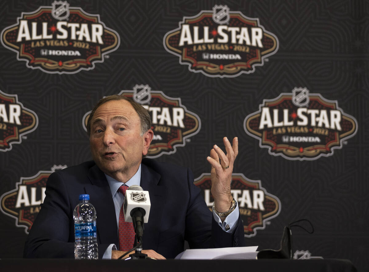 NHL commissioner Gary Bettman speaks during a press conference before the start of the NHL All- ...
