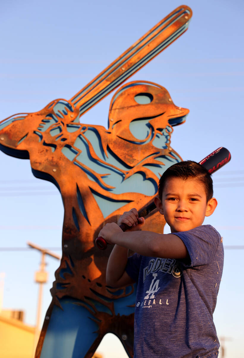 Evann Villanueva, 8, Las Vegas, outside the baseball fields at Kianga Isoke Palacio Park at Doo ...