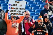 Cincinnati Bengals fans watch teams warm up before the first half of an NFL divisional round pl ...