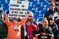 Cincinnati Bengals fans watch teams warm up before the first half of an NFL divisional round pl ...