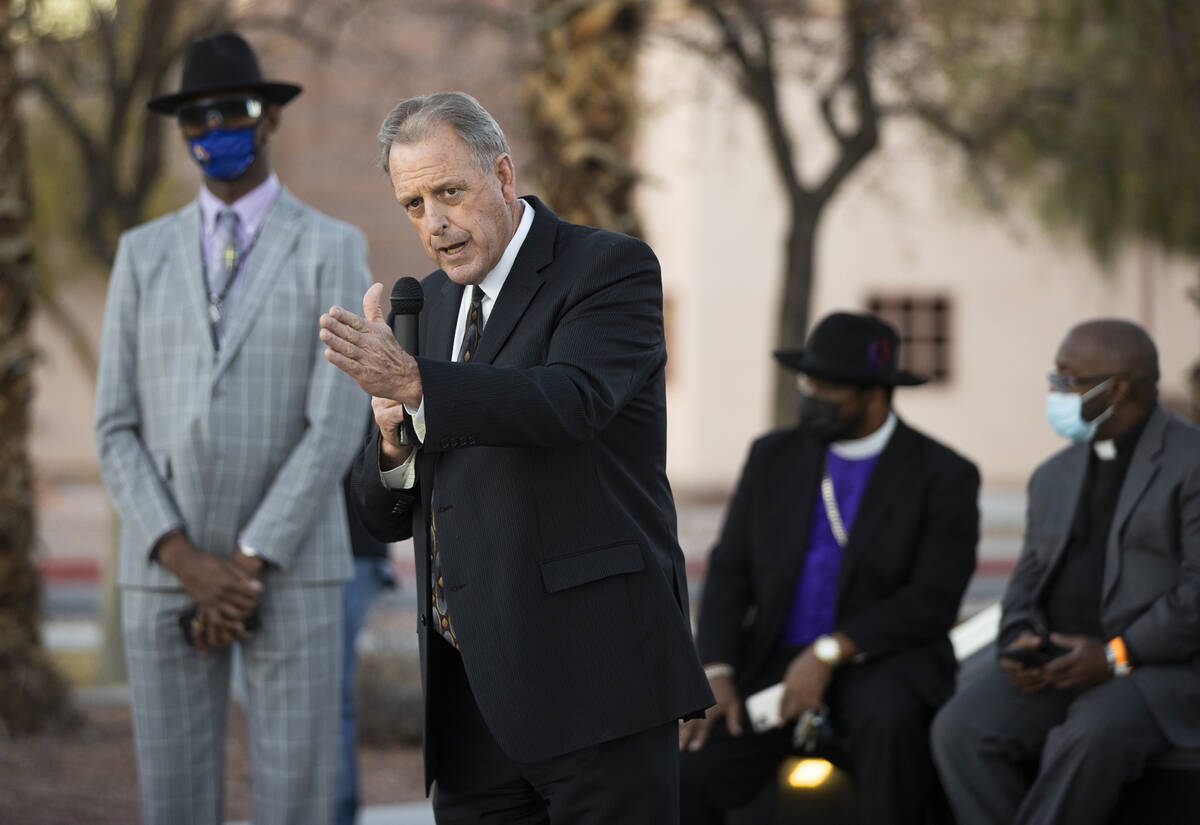 North Las Vegas Mayor John Lee speaks during an event honoring the victims of the North Las Veg ...