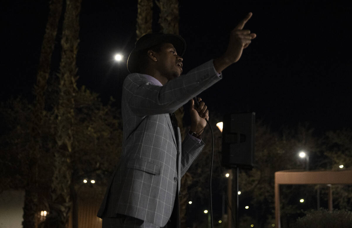 Minister Stretch Sanders speaks during an event honoring the victims of the North Las Vegas car ...