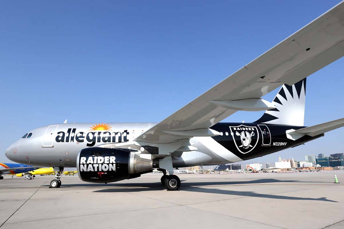 Allegiant Air and the Raiders introduce the Las Vegas-based airline’s Raiders-themed aircraft ...
