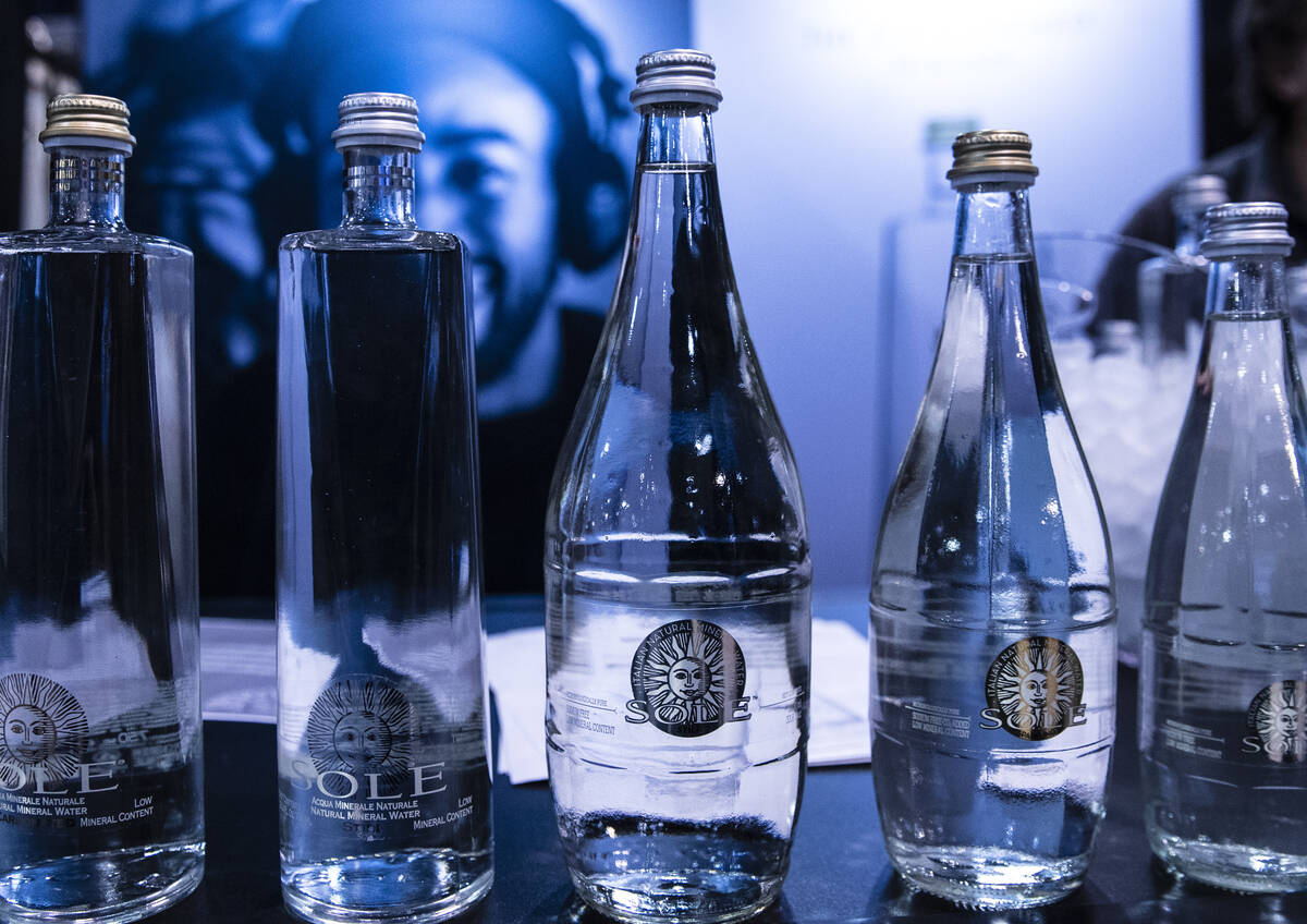 Premium natural water from Italy are displayed at Sole booth during the Fancy Food Show at the ...