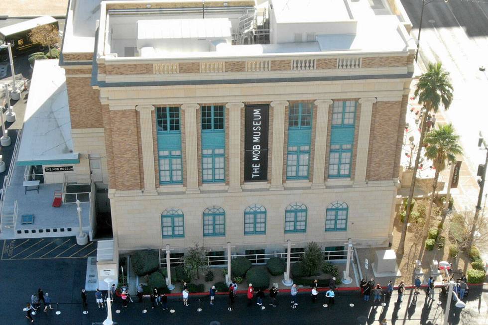 Visitors line up early outside The Mob Museum on Kefauver Day, an annual free admission day for ...