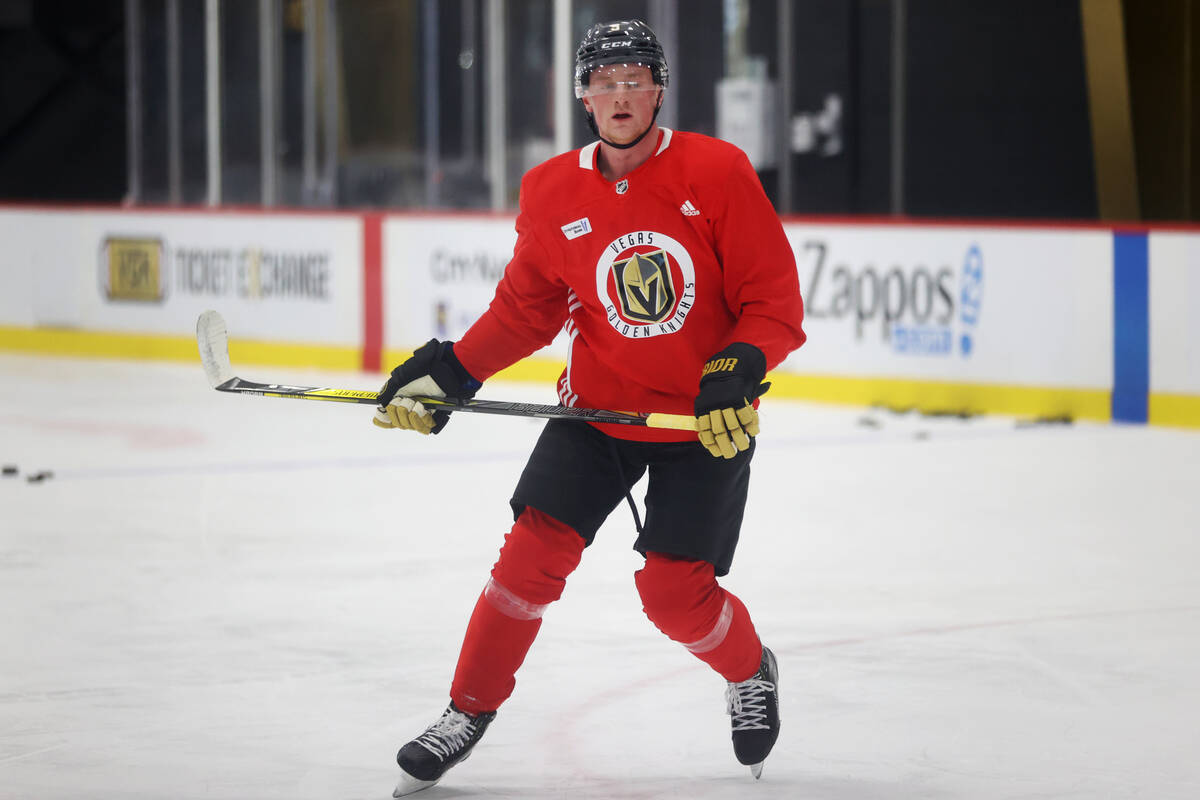 Golden Knights player Jack Eichel during a team practice at City National Arena in Las Vegas, T ...