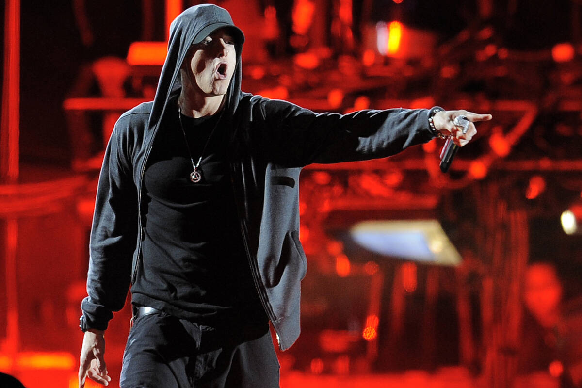 FILE -- In an April 15, 2012 photo Eminem performs onstage at the 2012 Coachella Valley Music a ...