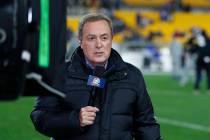 NBC Sports commentator Al Michaels reports from the sidelines before an NFL football game betwe ...