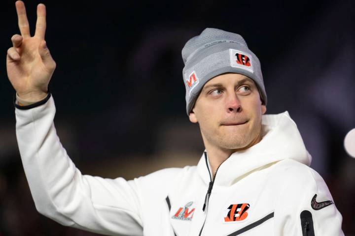 Cincinnati Bengals quarterback Joe Burrow (9) enters the field during the Super Bowl LVI Openin ...