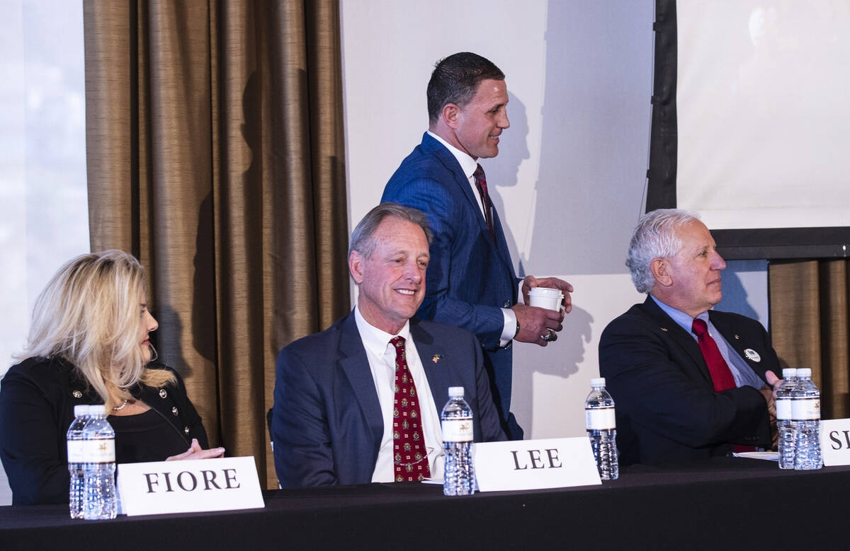 Nevada Republican governor candidate Joey Gilbert of Reno, takes the podium as candidates Miche ...