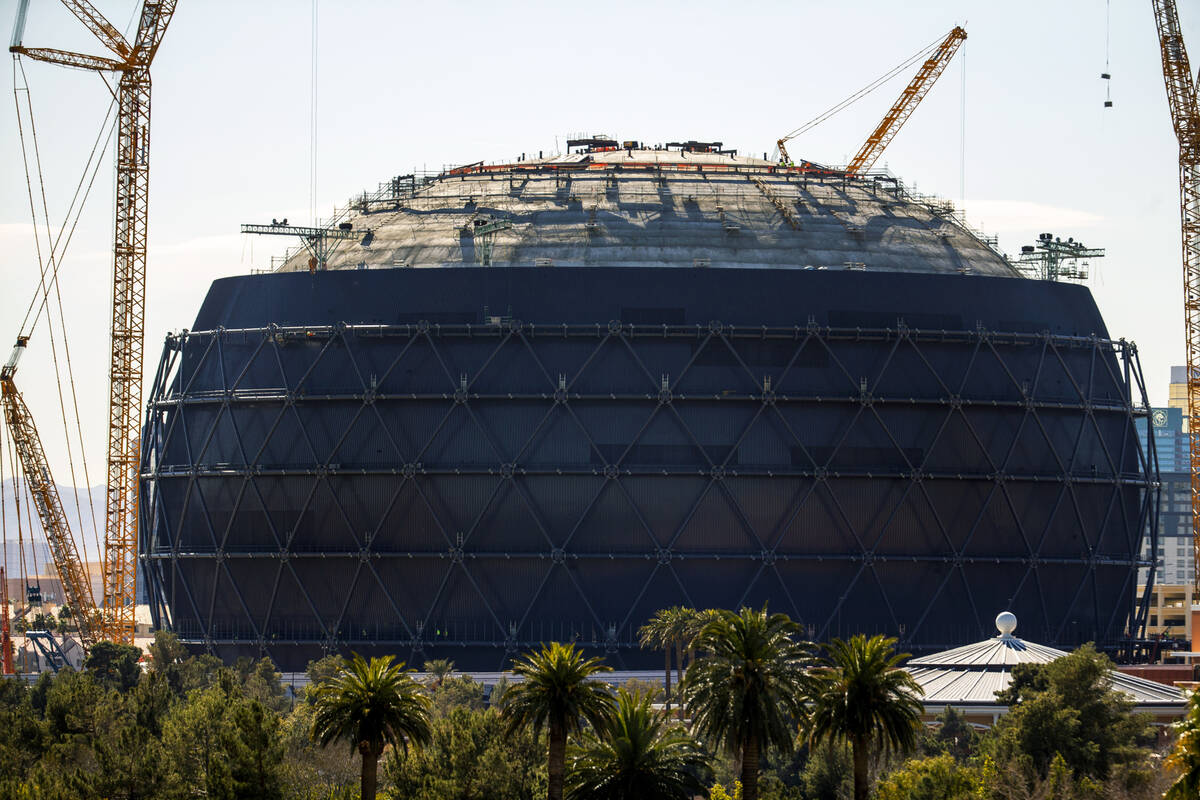 Construction crews continue their work at the MSG Sphere at The Venetian as seen from the Las V ...