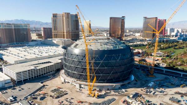 An aerial photo of the MSG Sphere at the Venetian, a collaboration by Madison Square Garden an ...