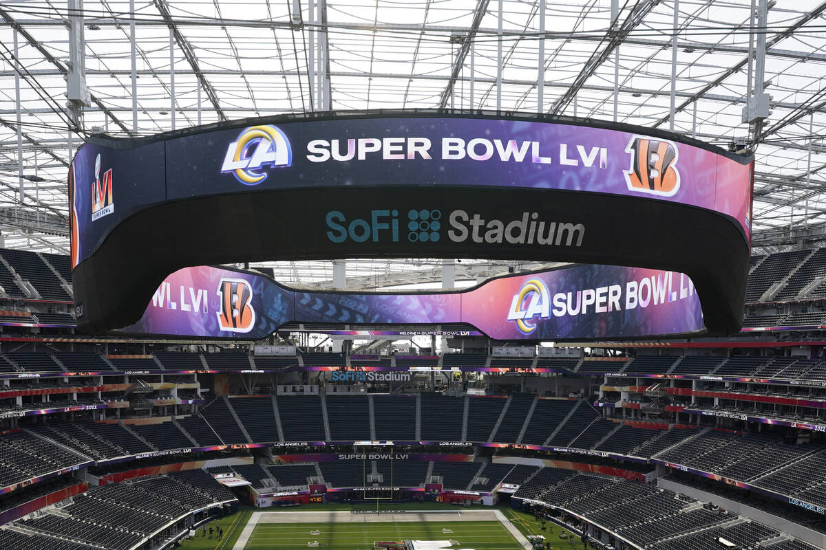The interior of SoFi Stadium is seen days before the Super Bowl NFL football game Tuesday, Feb. ...