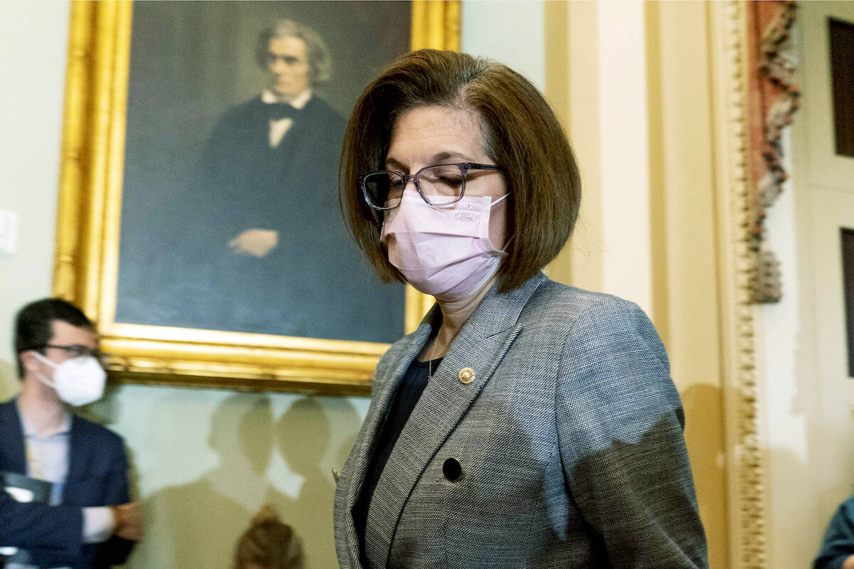 FILE - Sen. Catherine Cortez Masto, D-Nev., leaves a Democratic strategy meeting at the Capitol ...