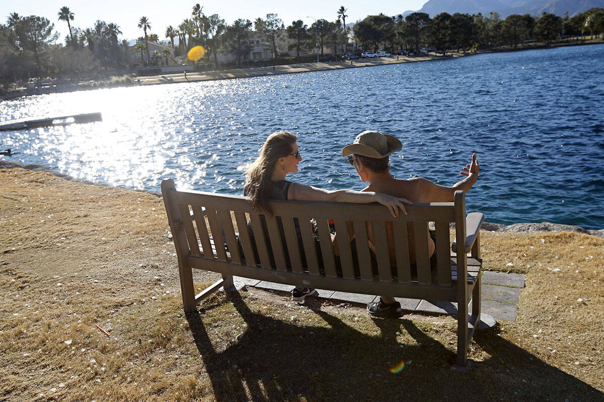Desert Shores residents Michelle Perlmutter and her husband Alan enjoy a beautiful day by Lake ...