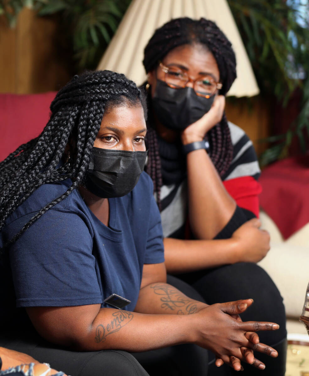 Jessica Stingley, left, and LaShonda Warfield recall their brother Tanaga Miller on Tuesday, Fe ...