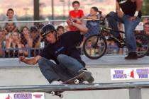 Tony Hawk works out on his skateboard at Desert Breeze park in this Las Vegas Review-Journal fi ...