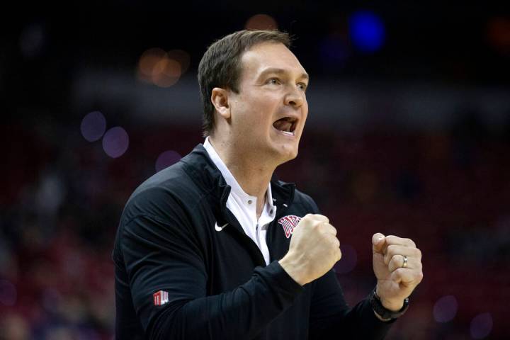 UNLV basketball coach Kevin Kruger is shown at the Thomas & Mack Center on Tuesday, Feb. 8, 202 ...