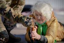 Valentyna Konstantynovska, 79 years-old, holds a weapon during basic combat training for civili ...