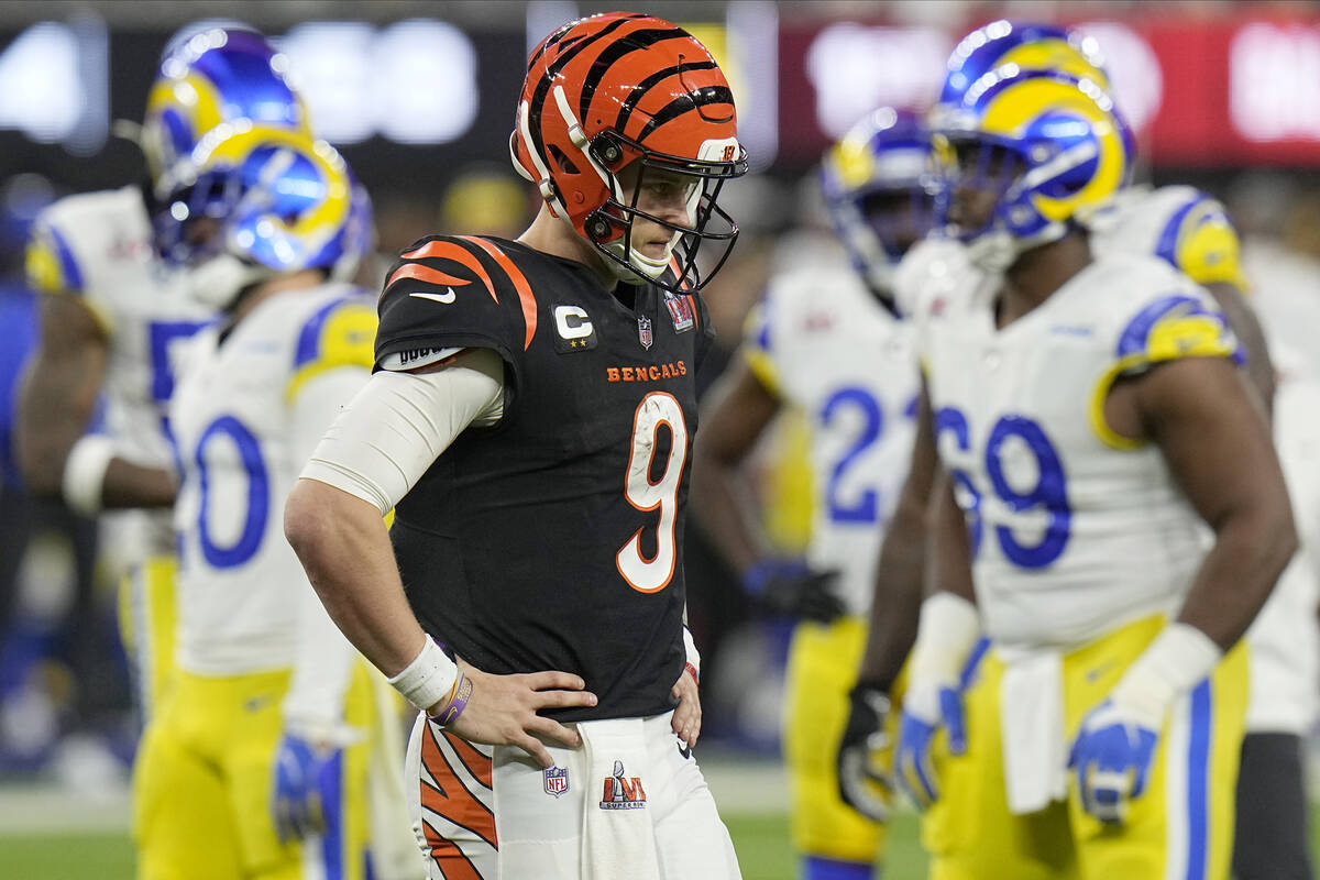 Cincinnati Bengals quarterback Joe Burrow (9) reacts during the second half of the NFL Super Bo ...