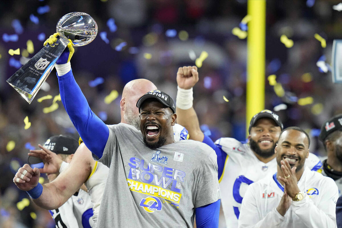 Matt Stafford Rams Super Bowl 56 Champion Lombardi Trophy Photo