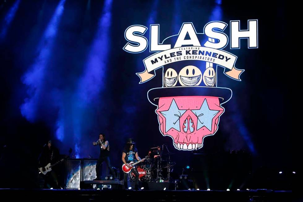 Slash featuring Myles Kennedy and the Conspirators performs at the Domination music festival in ...