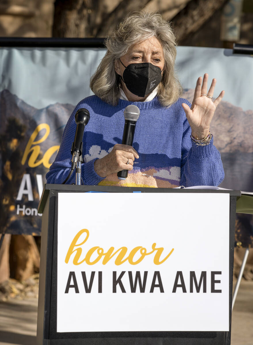 U.S. Rep. Dina Titus speaks about her bill to designate Avi Kwa Ame, the Mojave name for Spirit ...