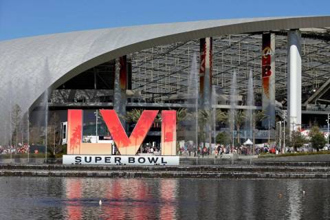 SoFi Stadium is seen before Super Bowl 56 on Sunday, Feb. 13, 2022, in Inglewood, Calif. (AP Ph ...