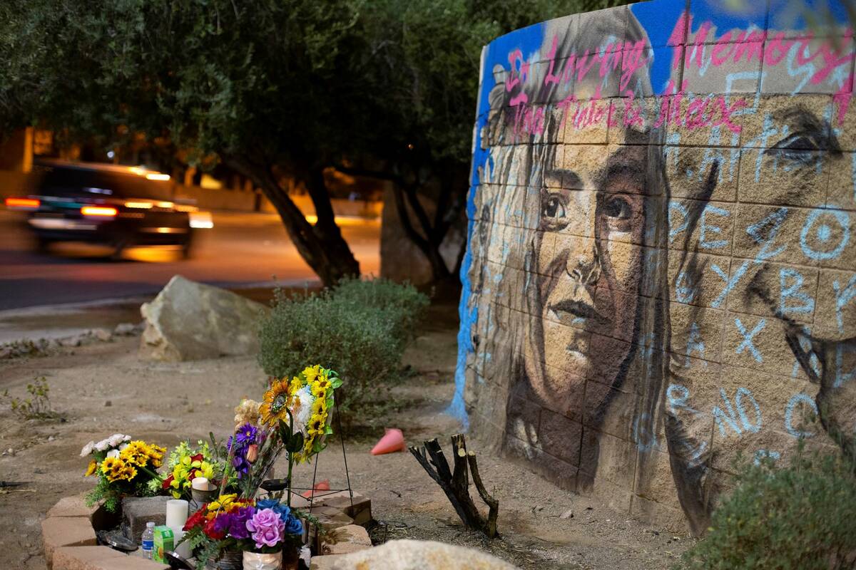 A mural of Tina Tintor and her dog Max, who were killed in a November 2021 crash involving a no ...