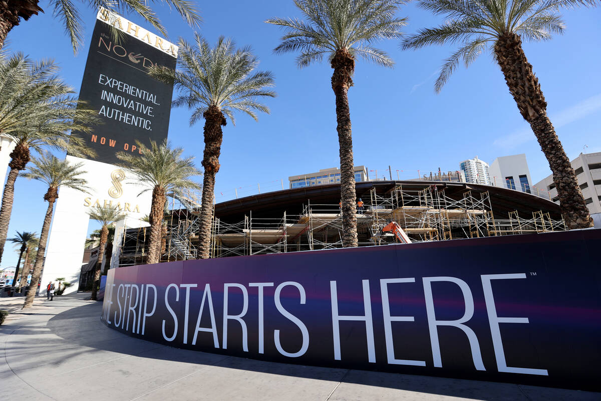 Construction continues at the porte-cochere at Sahara Las Vegas Friday, Jan. 28, 2022. Recent r ...