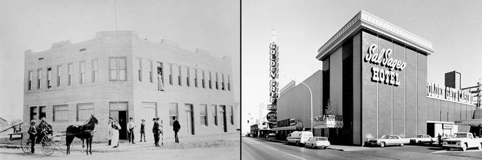 Left, Golden Gate (then Hotel Nevada) in 1906. Right, redesigned Golden Gate Casino and Hotel S ...