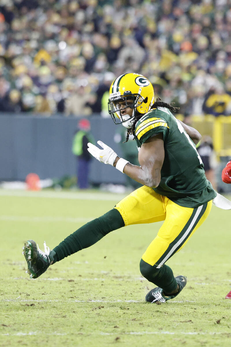 Green Bay Packers wide receiver Davante Adams (17) runs after a catch during an NFL divisional ...