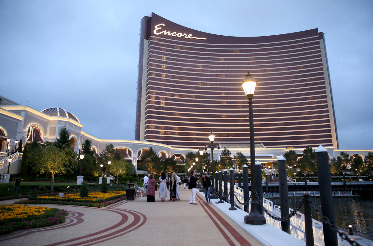Guests take in the Mystic River during an invitation-only party at Encore Boston Harbor Thursda ...