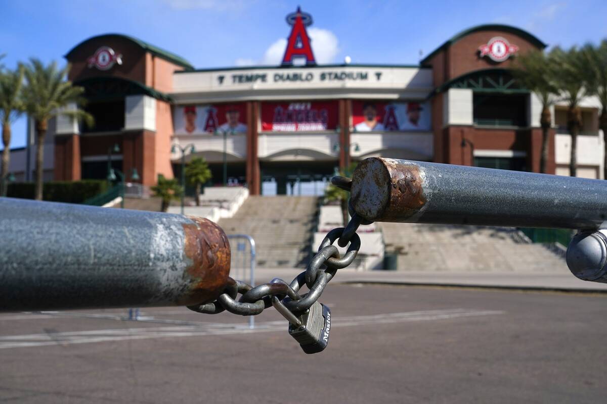The main parking lot at the Los Angeles Angels Tempe Diablo Stadium remains closed as pitchers ...