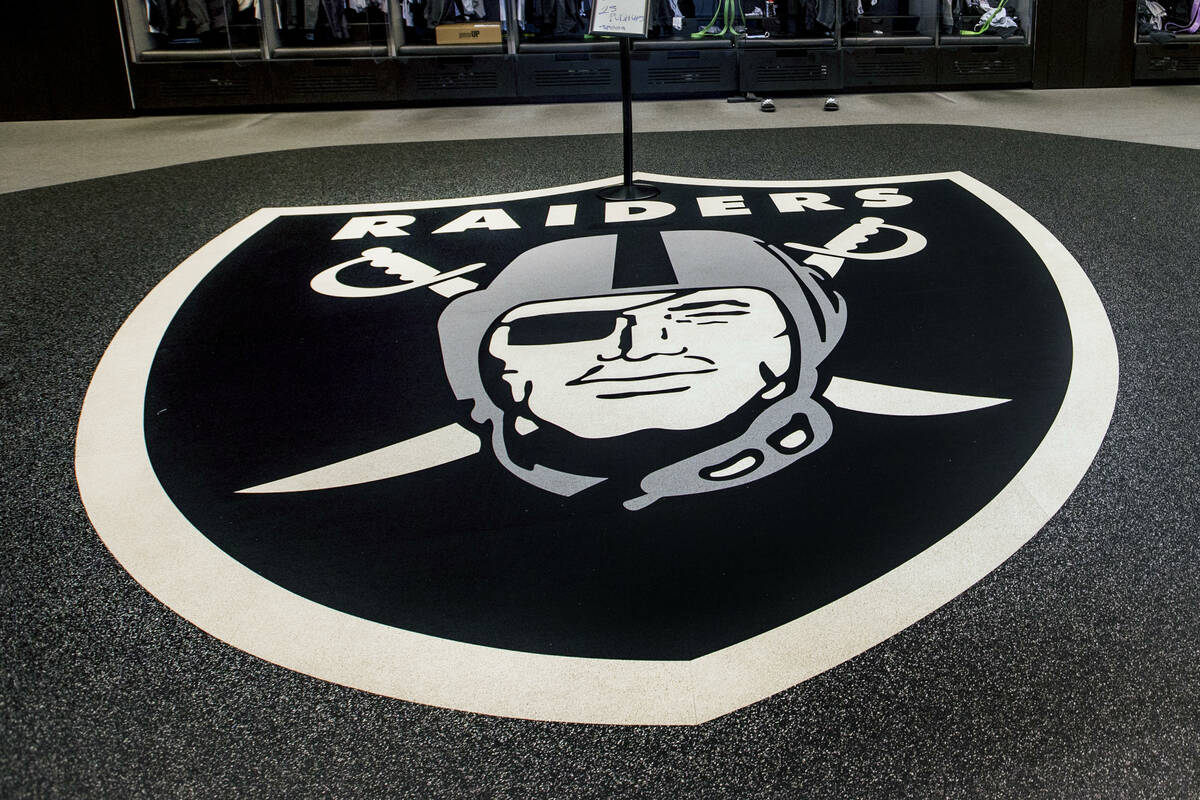 The Raiders logo is shown on Wednesday, April 14, 2021, in Henderson. L.E. Baskow/Las Vegas Rev ...