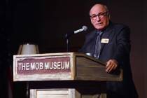 Former FBI agent Joe Pistone accepts an award at The Mob Museum's 10th Anniversary Fundraising ...