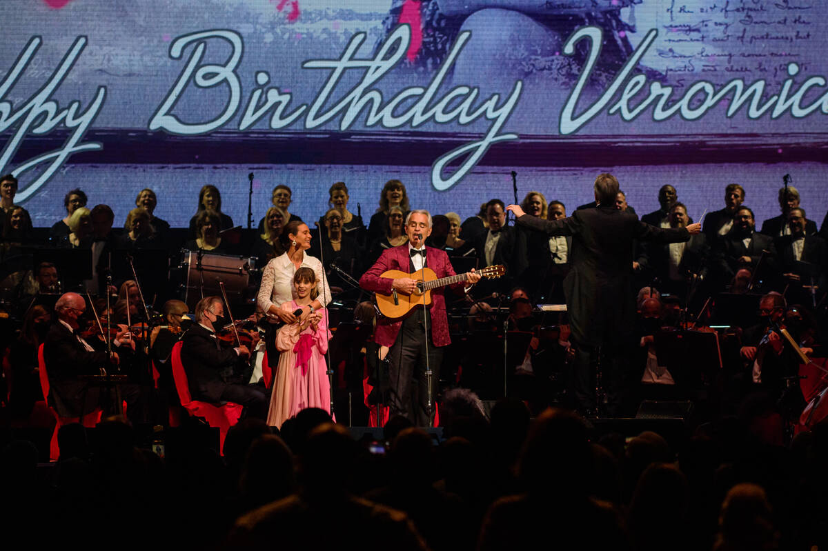 Andrea Bocelli is shown with his wife, Veronica; and daughter, Virginia, at MGM Grand Garden on ...