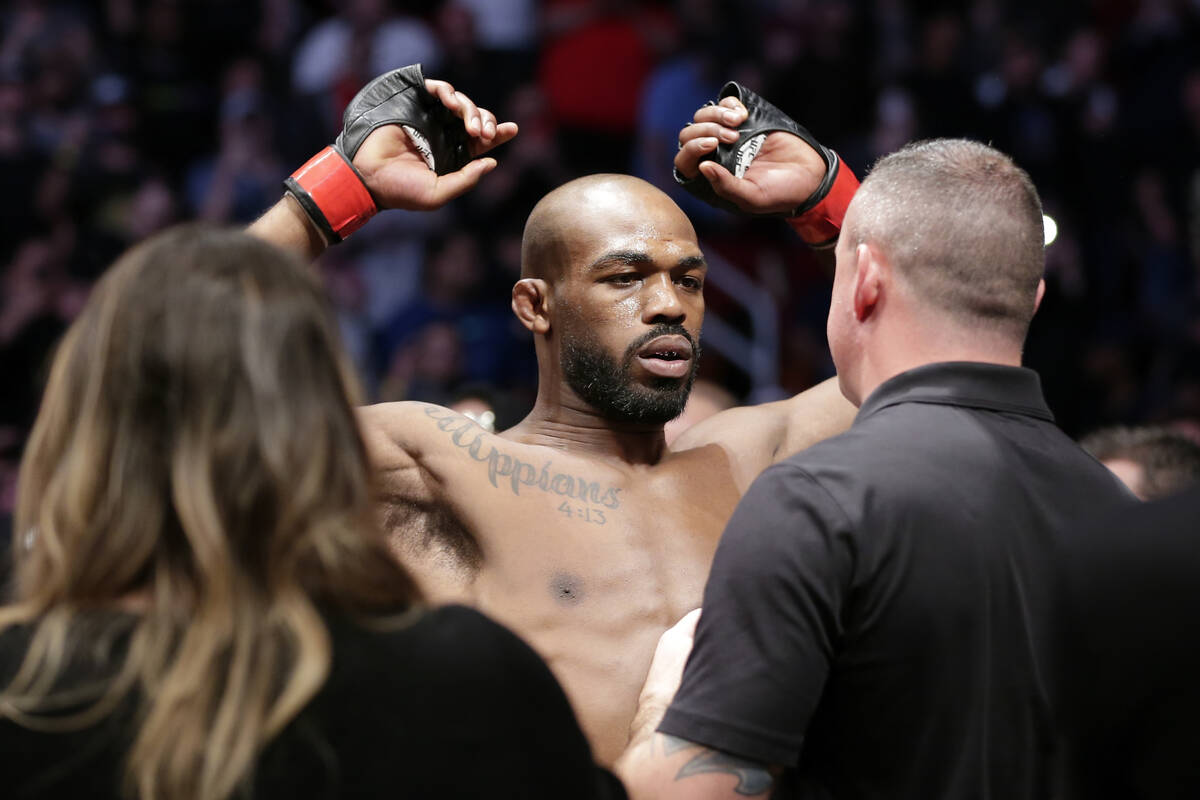 Jon Jones goes through his pre-fight check before a light heavyweight mixed martial arts bout a ...
