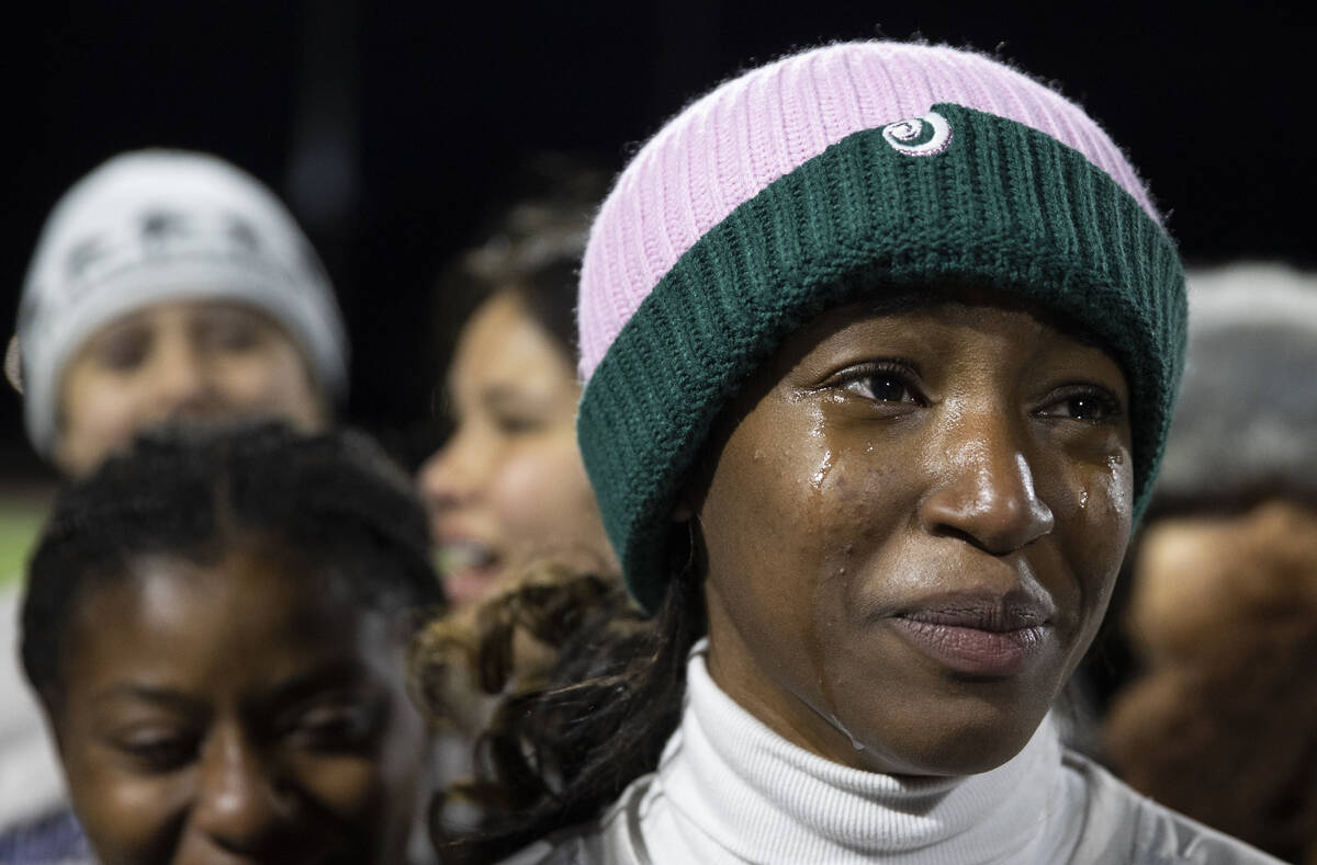 Shadow Ridge’s Dyva Jones (2) sheds tears of joy after beating Green Valley to win the f ...