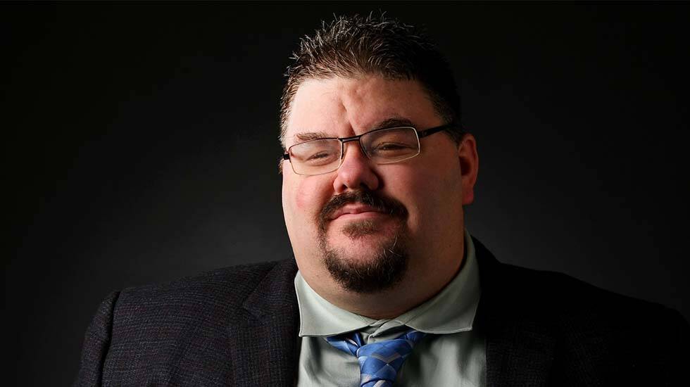 Adam Hill, reporter, poses for a portrait at the Las Vegas Review-Journal photos studio, Las Ve ...