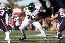 New York Jets offensive tackle Morgan Moses during an NFL football game against the New England ...