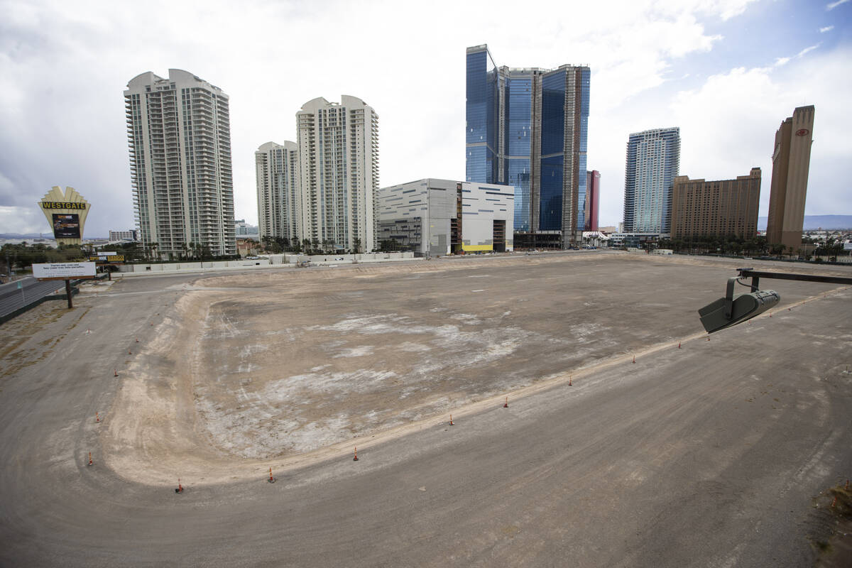 An empty lot between Fontainebleau Las Vegas and Sahara Las Vegas in Las Vegas, is seen on Wedn ...