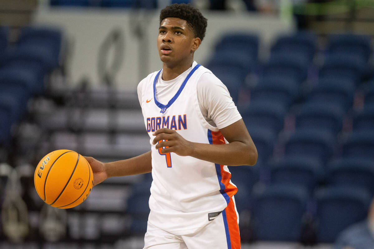 Bishop GormanÕs Jase Richardson dribbles up the court against Spanish Springs during the N ...