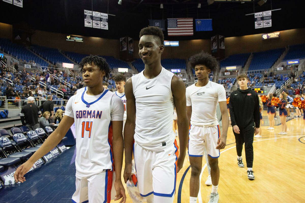 Bishop Gorman walks off the court following their win over Spanish Springs High School during t ...