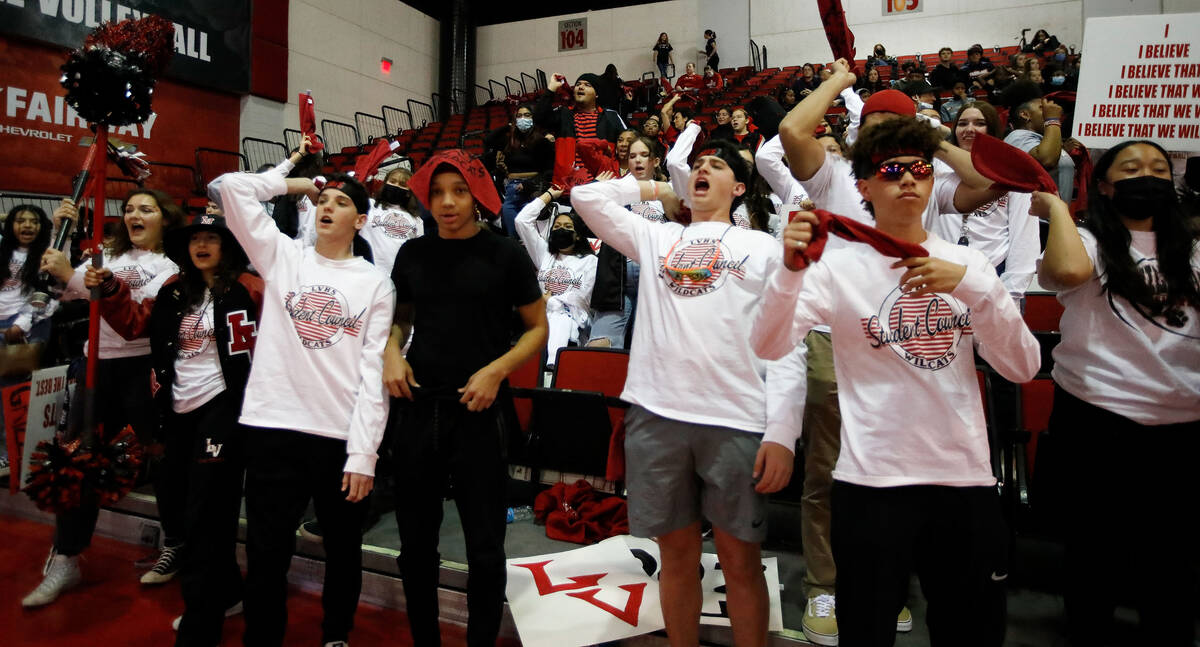 Las Vegas High School fans cheer during the second half of a semifinal game in the NIAA Class 4 ...